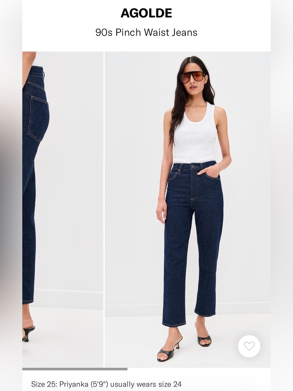 AGOLDE denim retail $240 dark wash  size 23 90s pinch crop in color foxley